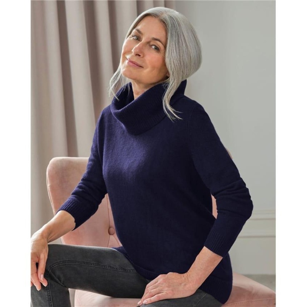 NEW Woolovers $210 XS Oversized Pure Cashmere Cowl Neck Jumper Navy Blue Sweater